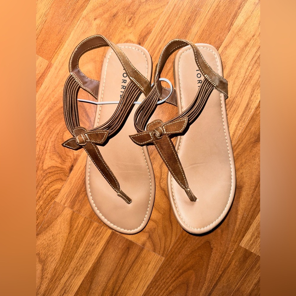 Torrid Tan Sandals with Bow Accent